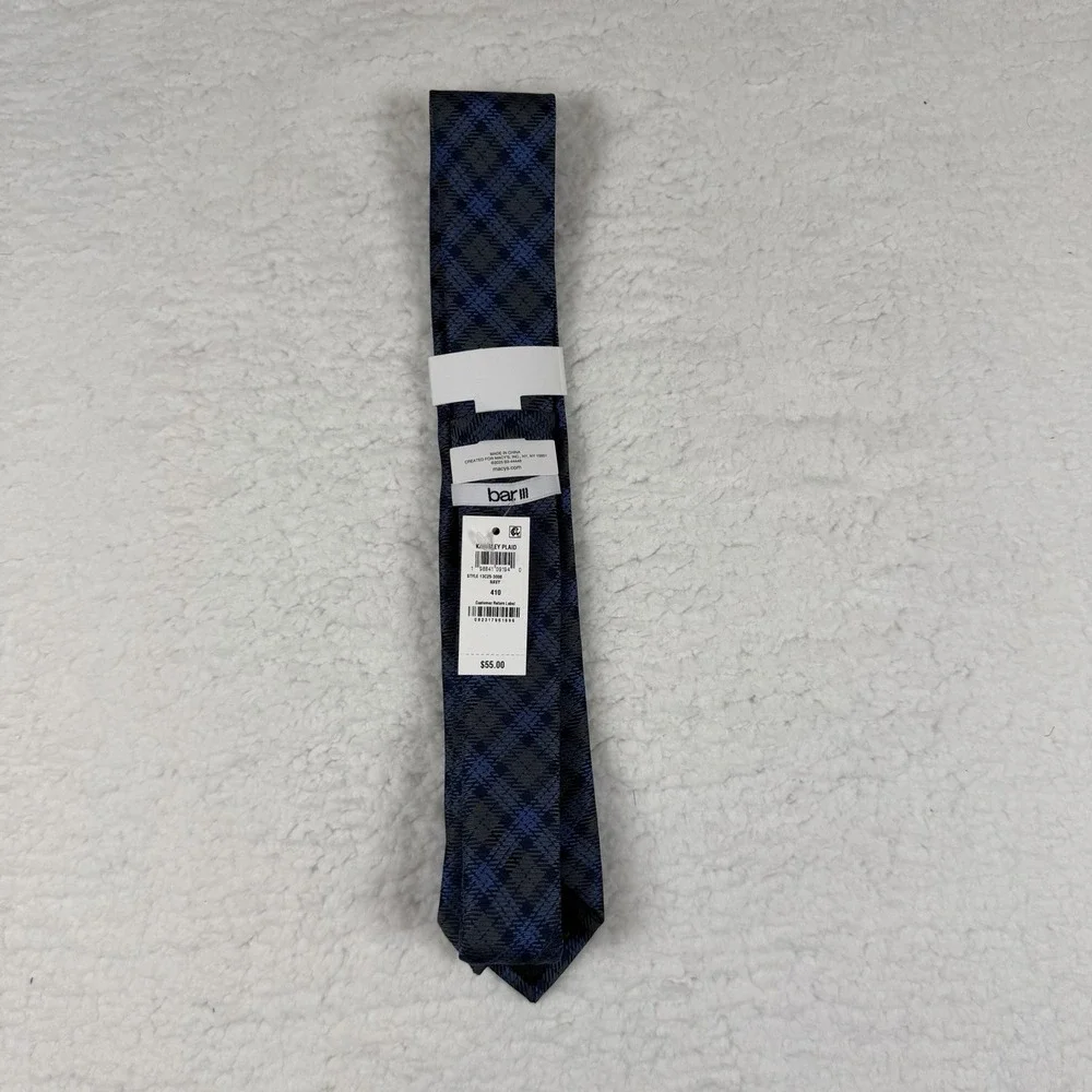 Bar III Men's Polyester Tie ~ Navy ~ Kingsley Plaid ~ NEW MSRP: $55.